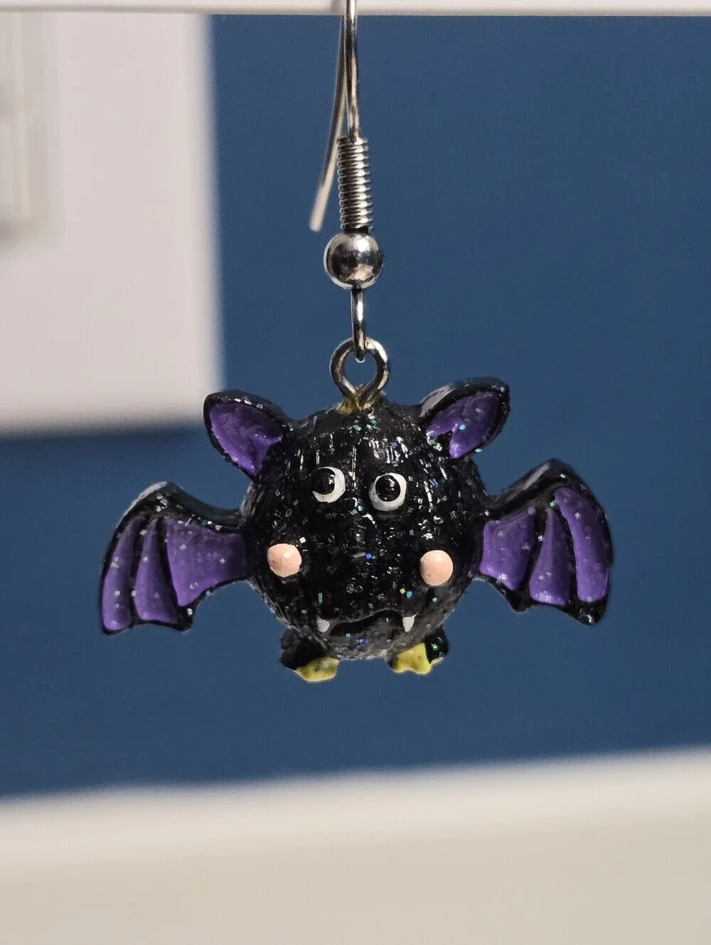 Whimsical Black & Purple Bat Dangle Earrings